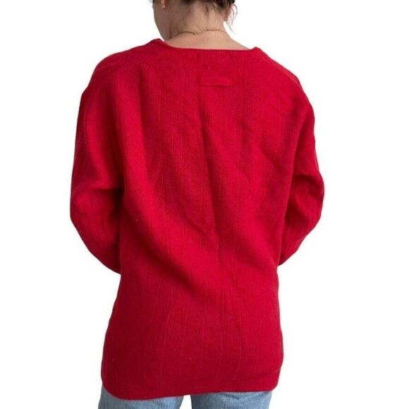 Vintage 90s Womens The Limited Cherry Red Angora Blend Cable V Neck Sweater Sz M - Picture 8 of 10